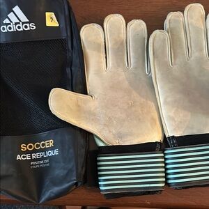 Adidas Cream and Black Goalkeeper Gloves with Finger Protection